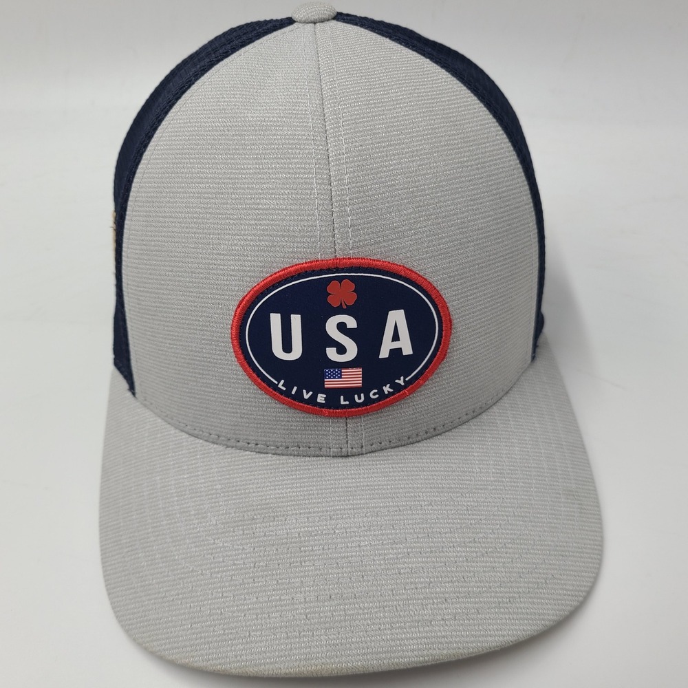 Black Clover Hat Snapback Trucker Mesh Gray Blue USA Live Lucky Patch‎ Golf Men